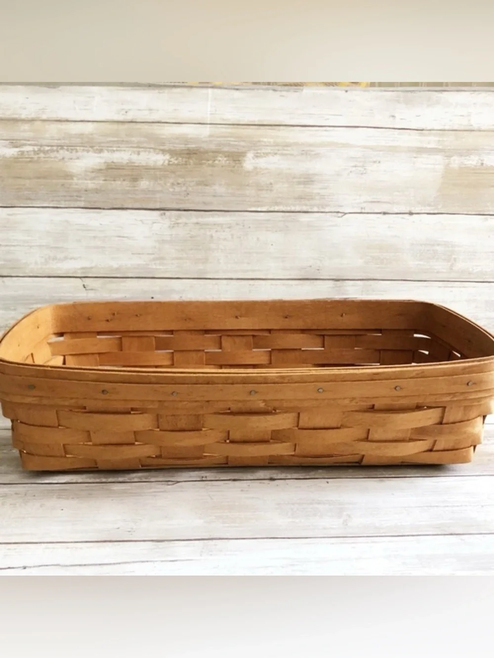 Vintage 1992 Longaberger Handwoven Wooden Bread Cracker Basket 14.5” Rectangle